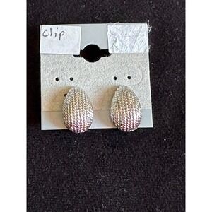 Trifari‎ Silver Tone Domed Oval Clip On Earrings Vintage